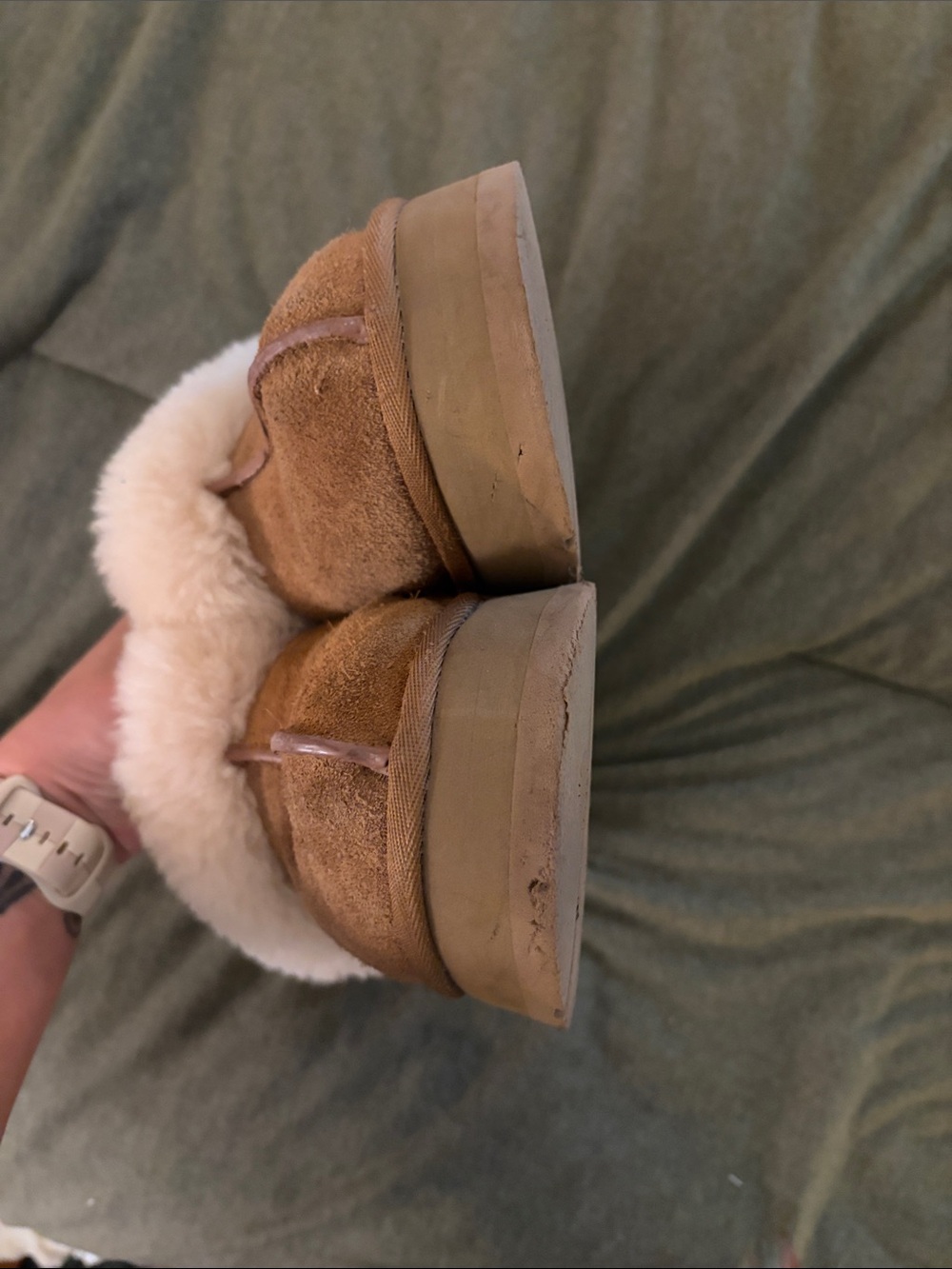 UGG Chestnut Suede Shearling Clog Slippers with Cream Lining - Picture 6 of 7